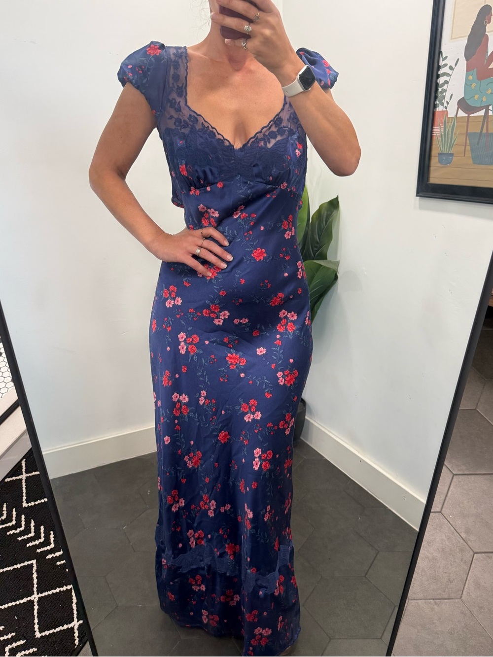 Free People Navy Maxi Dress with Red Floral Print - Picture 1 of 10